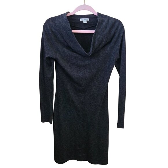 Standard James Perse Heathered Charcoal Cowl Neck Long Sleeve Bodycon Dress Size - Picture 2 of 8